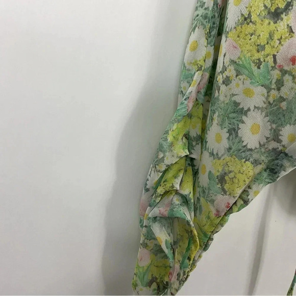 Zara Floral Print Sheer Wrap Blouse Size Small - Picture 3 of 7